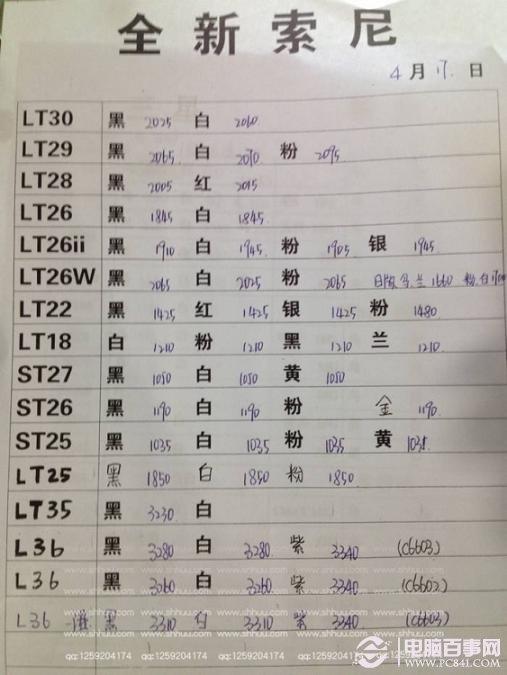 索尼水货手机批发价大全(4月17日)