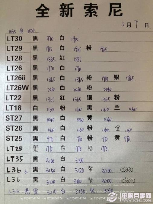 索尼水货手机报价大全